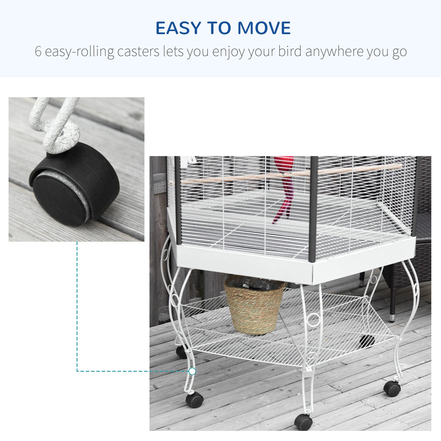 PawHut 77" Flight Bird Cage Hexagon Covered Canopy Portable Aviary With Storage