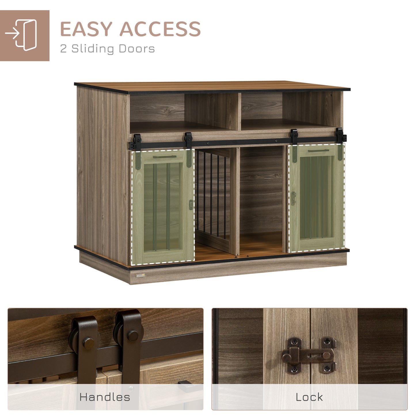 PawHut Dog Crate Furniture for Large Small Dogs, Double Dog Kennel, Oak