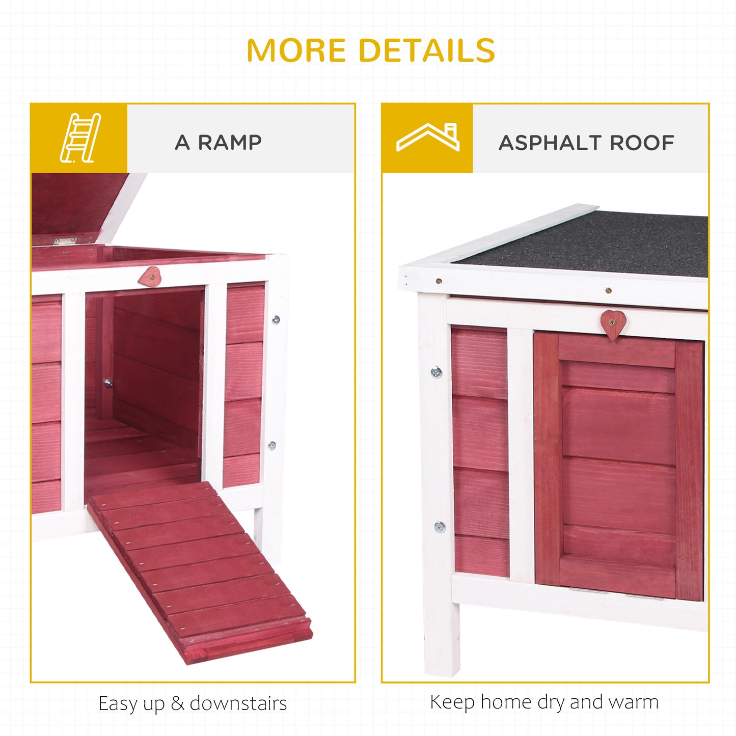 PawHut Small Wooden Rabbit Hutch Bunny Cage Guinea Pig Cage Duck House Dog House with Openable & Waterproof Roof, for Rabbits, Chickens, Ducks, Red