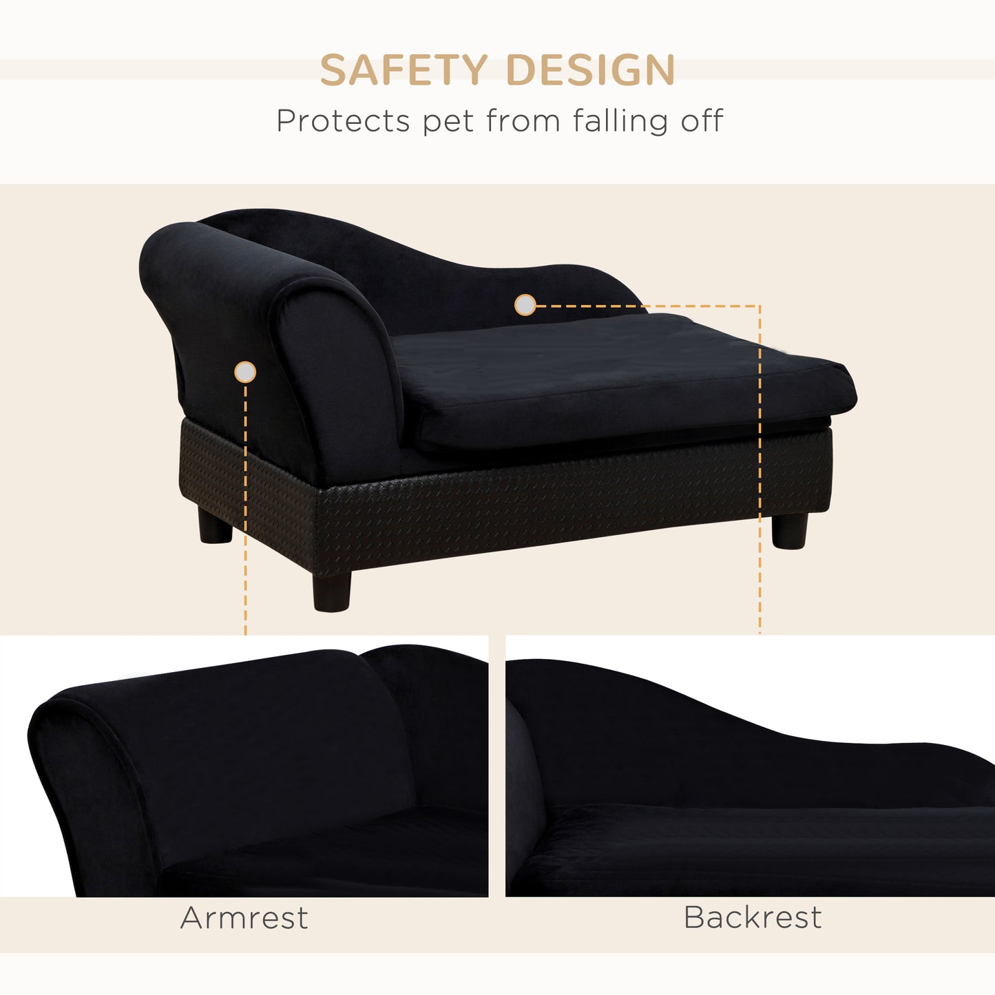 PawHut Pet Sofa Bed Couch with Storage, Pet Sofa for Cats and Small Dogs, Black