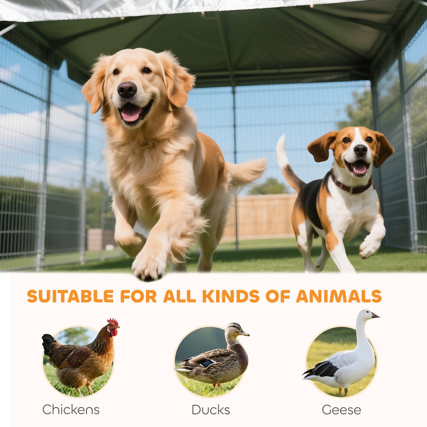PawHut Outdoor Dog Kennel w/ Adjustable & Rotatable Bowl Rack, Waterproof UV-Resistant Cover, Secure Lock, 19.7' x 7.5' x 7.5'