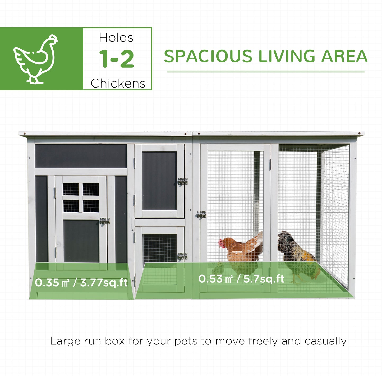 PawHut 63" Chicken Coop Wooden Chicken House Rabbit Hutch Poultry Cage Hen Pen Backyard PC Roof with Run Box