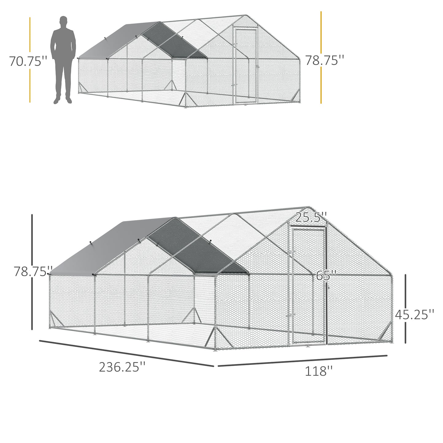 PawHut 10' x 20' x 6.5' Chicken Coop Cage, Outdoor Hen House w/Cover & Lockable Door