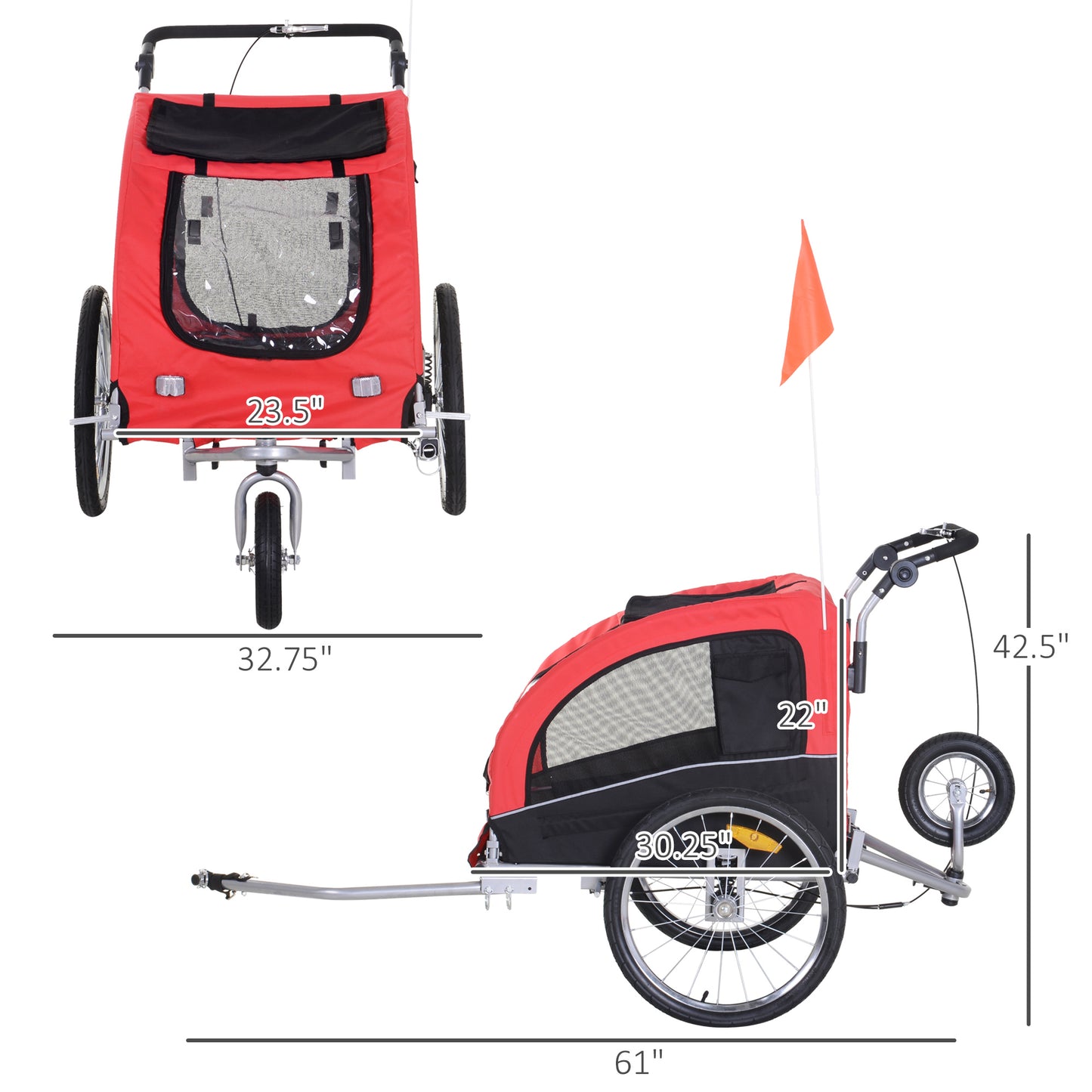 Elite II 2-in-1 Pet Dog Bike Trailer Jogger with Suspension, Red