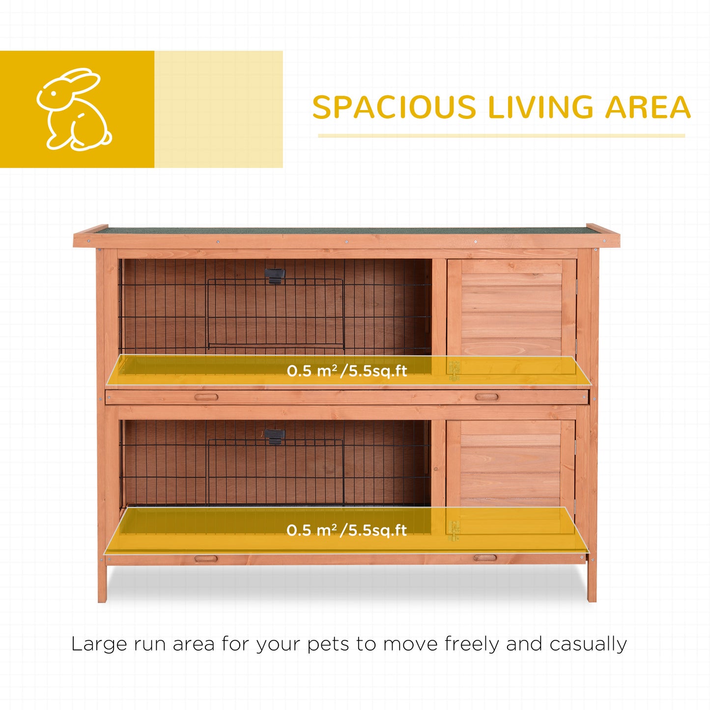 PawHut 54" 2-Story Large Rabbit Hutch Bunny Cage Wooden Pet House Small Animal Habitat with Lockable Doors, No Leak Tray and waterproof Roof for Rabbits, Chickens, Ducks, Outdoor/Indoor Natural