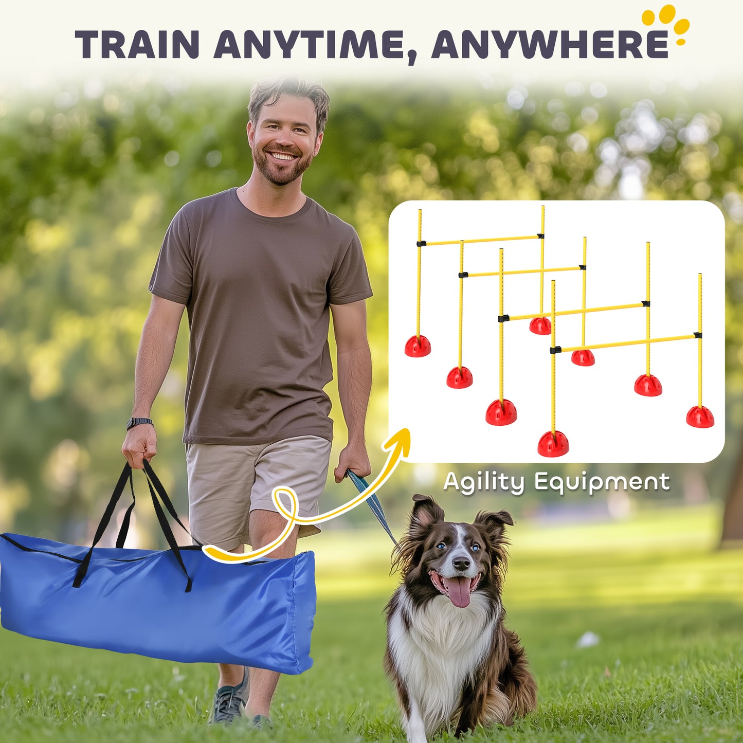 PawHut 4 Piece Dog Agility Course Backyard Set with 4 Height Adjustable Dog Agility Jumps, Carry Bag, Yellow