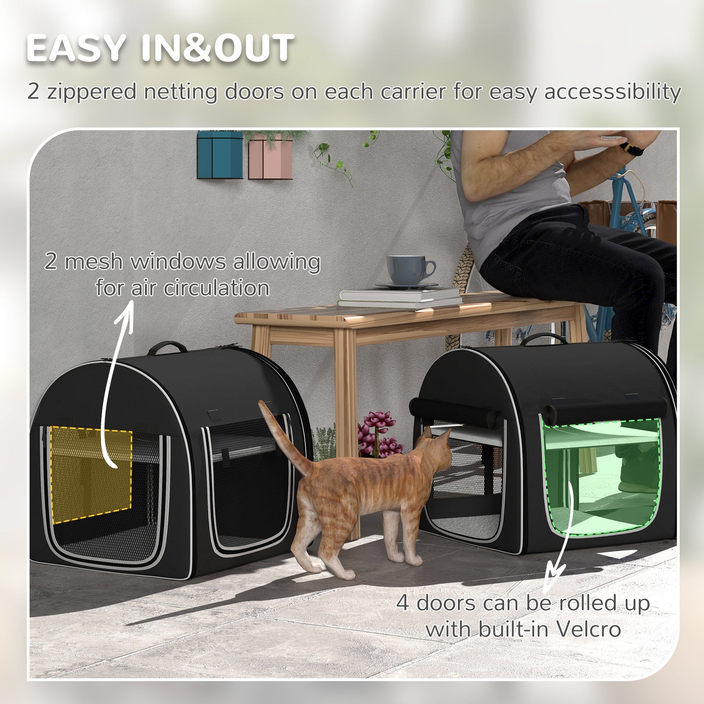 PawHut 39" Portable Soft 2 Sided Pet Cat Carrier with Divider, Two Compartment, Soft Cushions, & Storage Bag, Black
