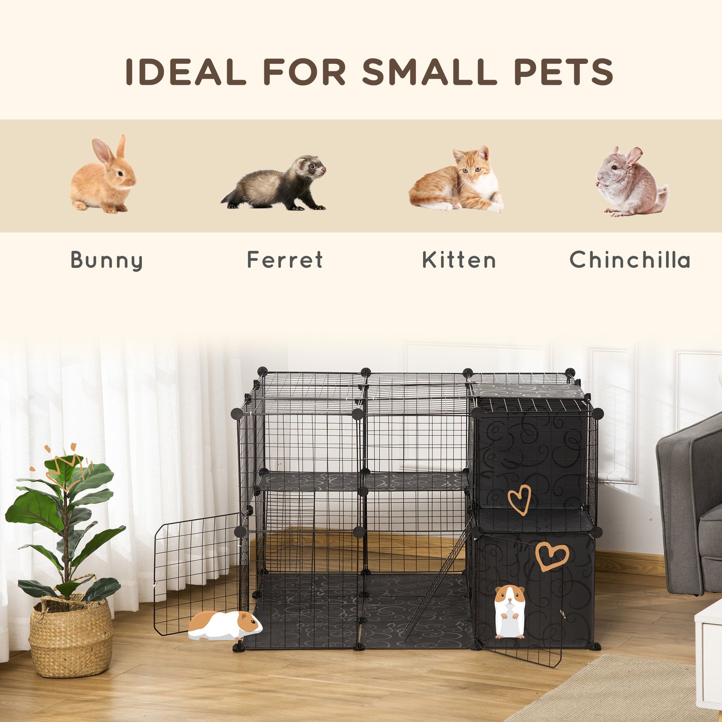 PawHut Pet Playpen with Door Storage Shelf for Kittens Chinchillas and Pet Minks