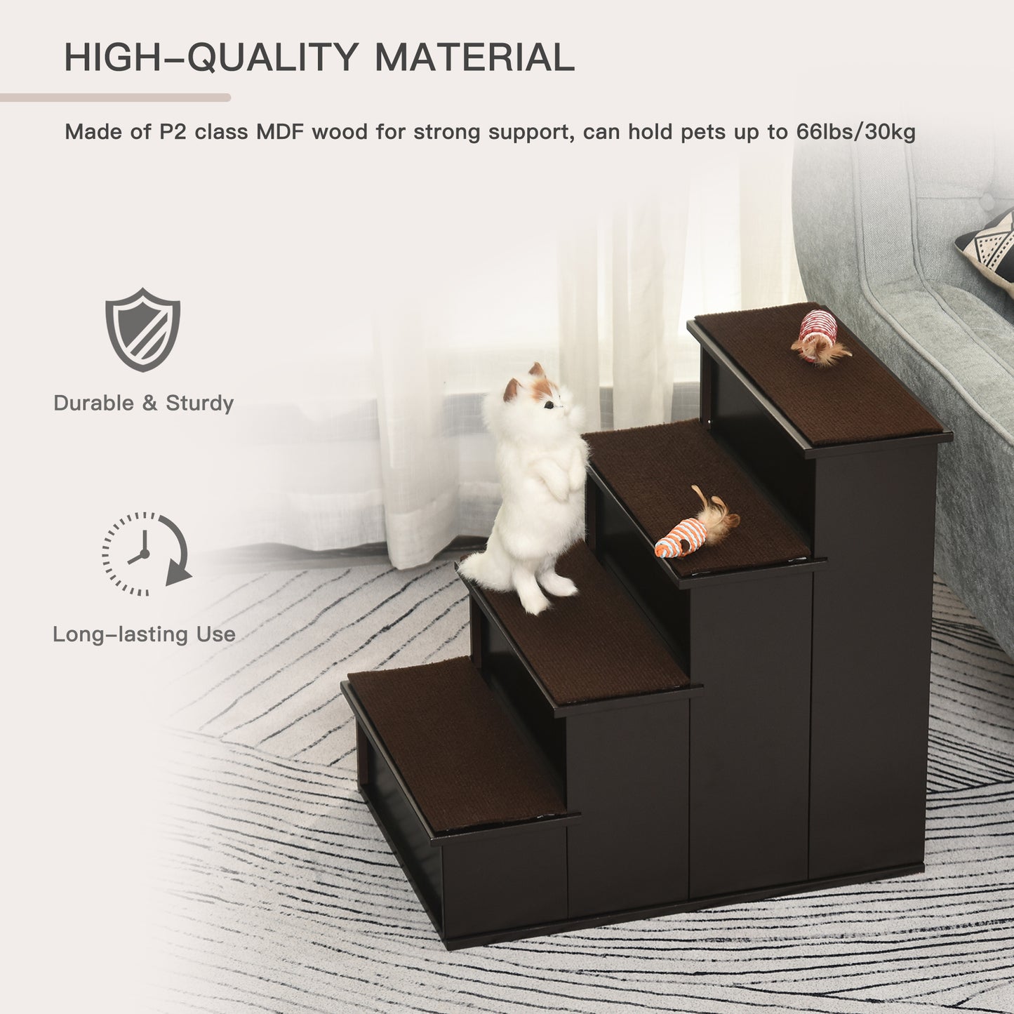 PawHut Pet Stairs, Small Pet Steps with Cushioned Removable Covering for Dogs and Cats Up To 22 lbs, Brown