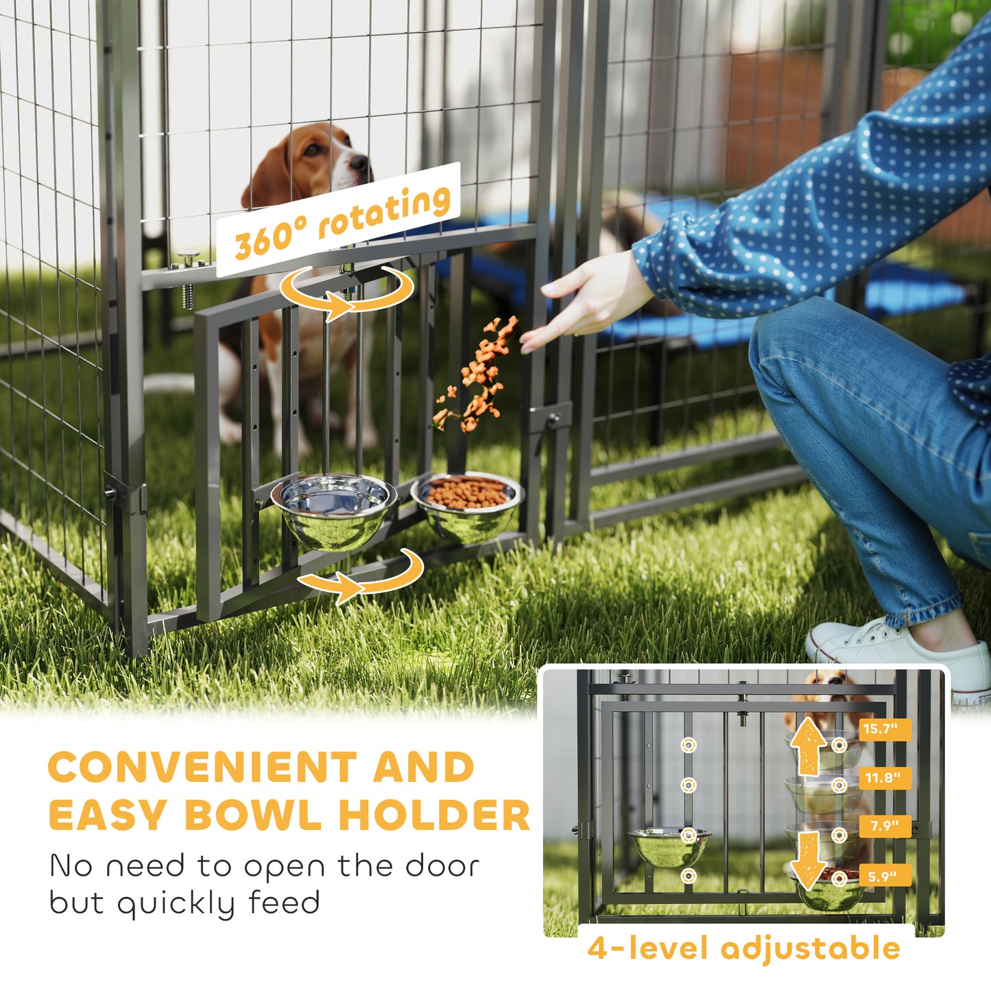 PawHut 5.9' x 4' x 6' Outdoor Dog Kennel with Roof, Rotating & 4-Level Adjustable Bowls