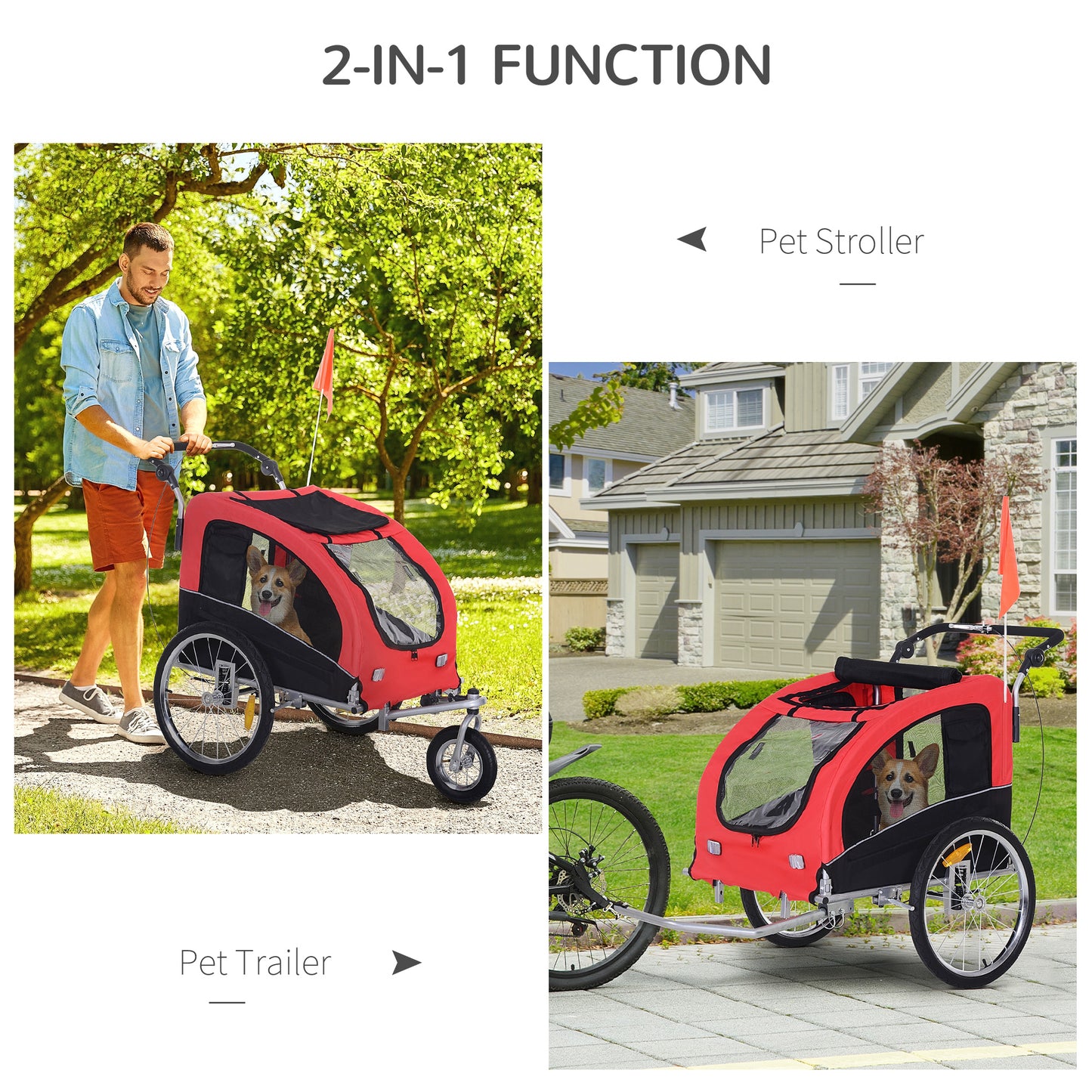 Elite II 2-in-1 Pet Dog Bike Trailer Jogger with Suspension, Red