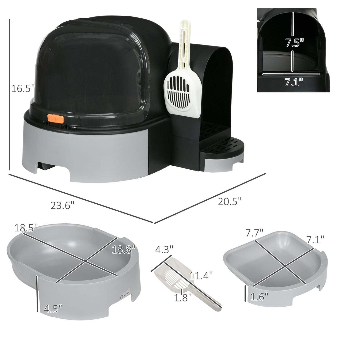 PawHut Cat Litter Box Easy to Clean Open with Scoop, Gray