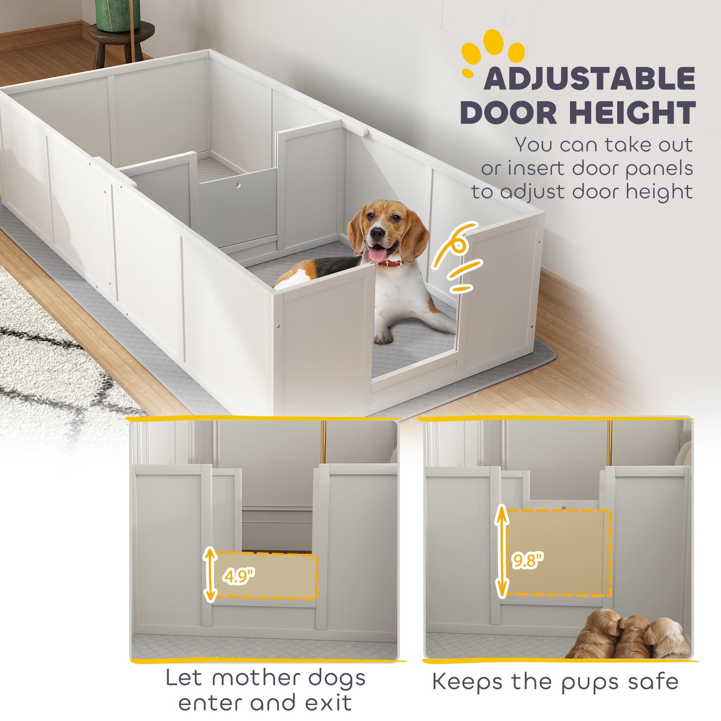 PawHut Whelping Box for Dogs and Puppies w/ Waterproof Pee Pad & Adjustable Door for Medium, Small Dogs, 77" x 38" x 19"