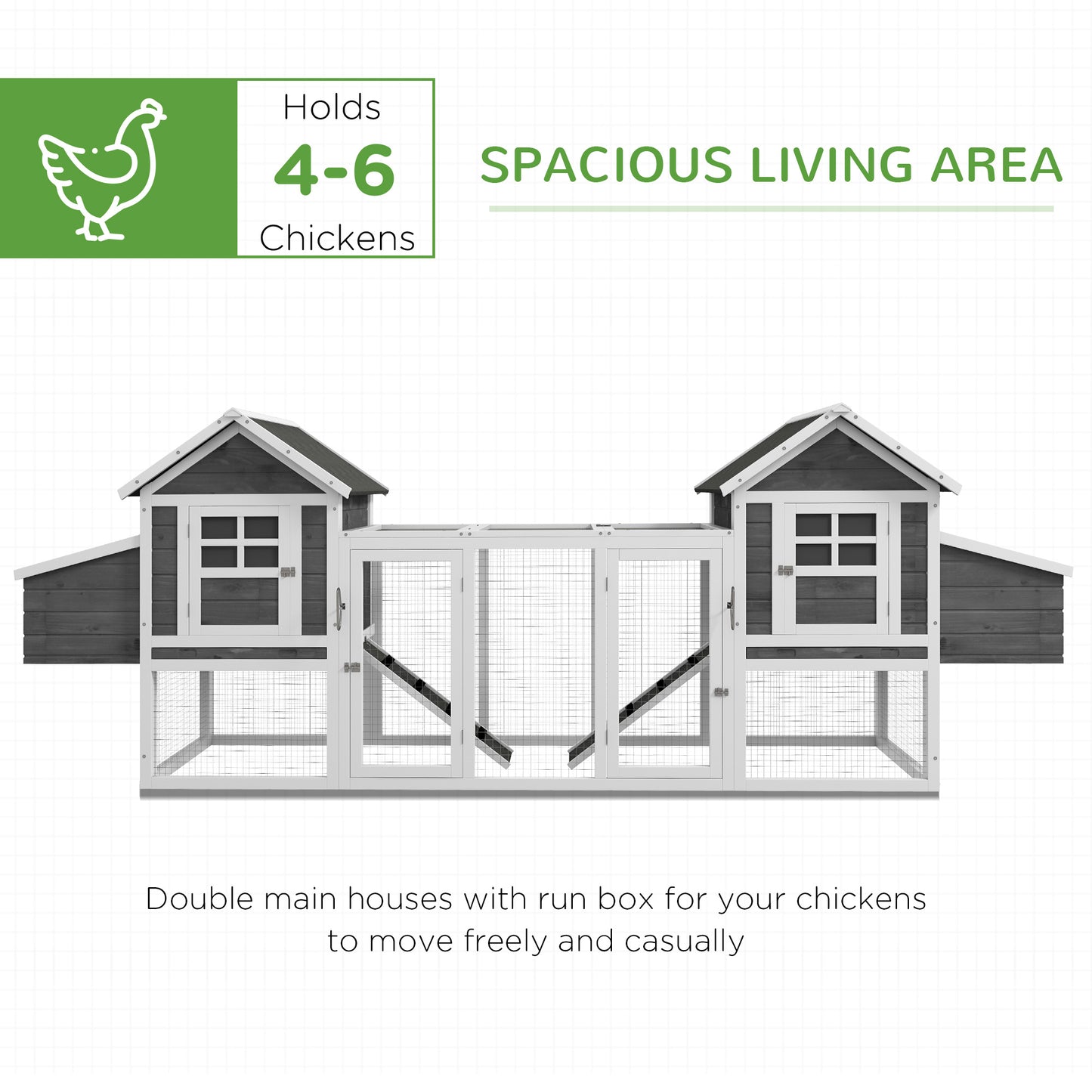 PawHut 124" Dual Chicken Coop, Large Chicken House, Gray