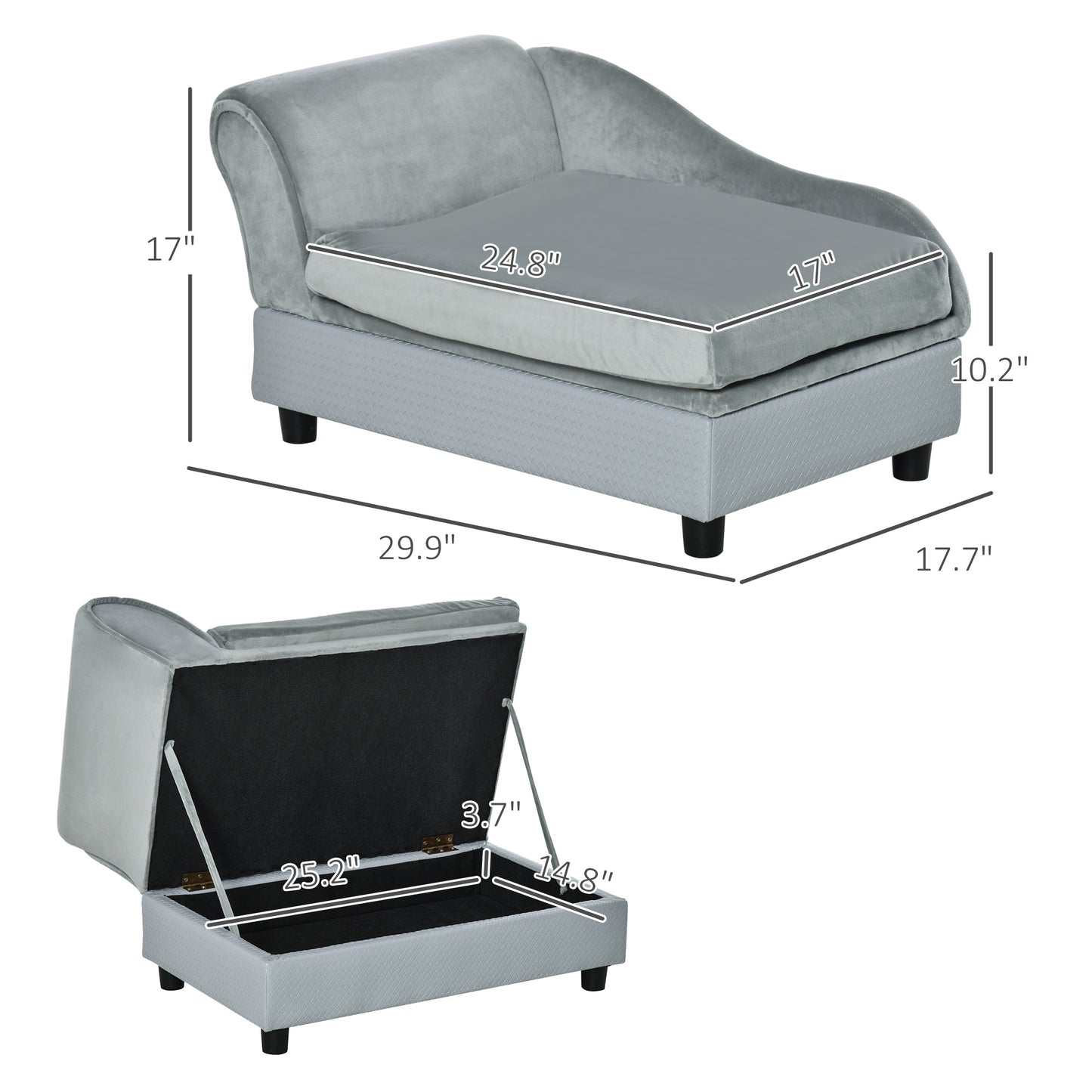 PawHut Luxury Fancy Dog Couch with Hidden Storage, Small Dog Sofa Bed with 2" Soft Foam, Modern Pet Furniture for Puppies & Little Breeds, Pale Gray