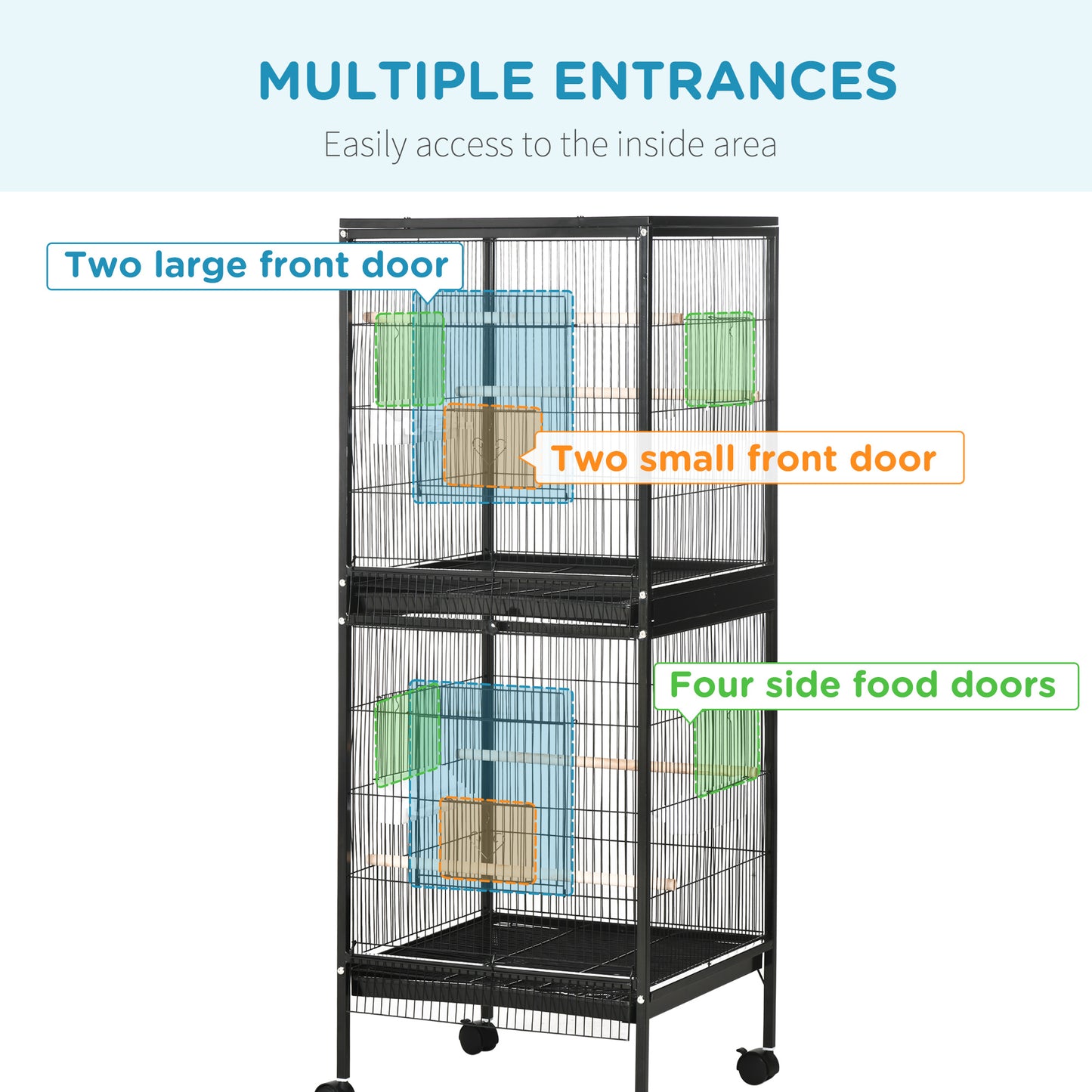 PawHut 55" 2 In 1 Bird Cage Aviary Parakeet House for finches, budgies with Wheels, Black