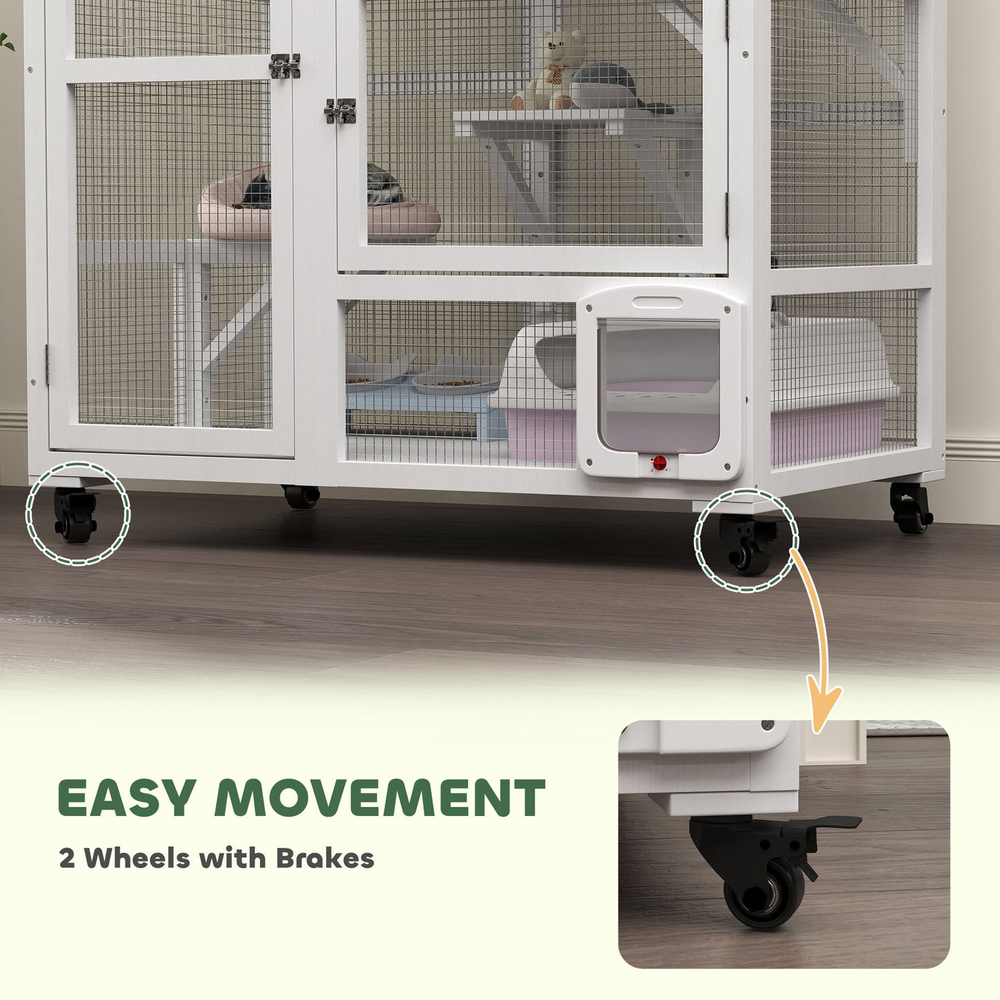 PawHut Cat House, Indoor Cat Enclosure on Wheels with Openable Top, 39", White