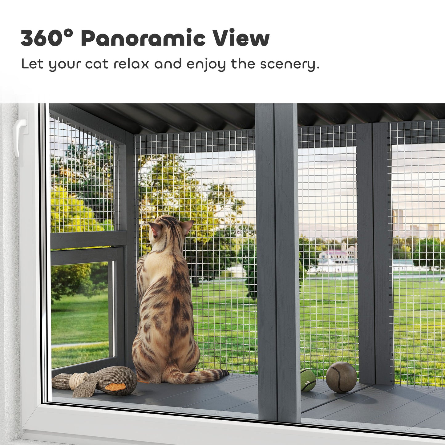 PawHut Wooden Cat Catio, Outdoor Cat Enclosure Window Perch with Jumping Platform, for Safely Enjoying Outdoor Sights, Gray