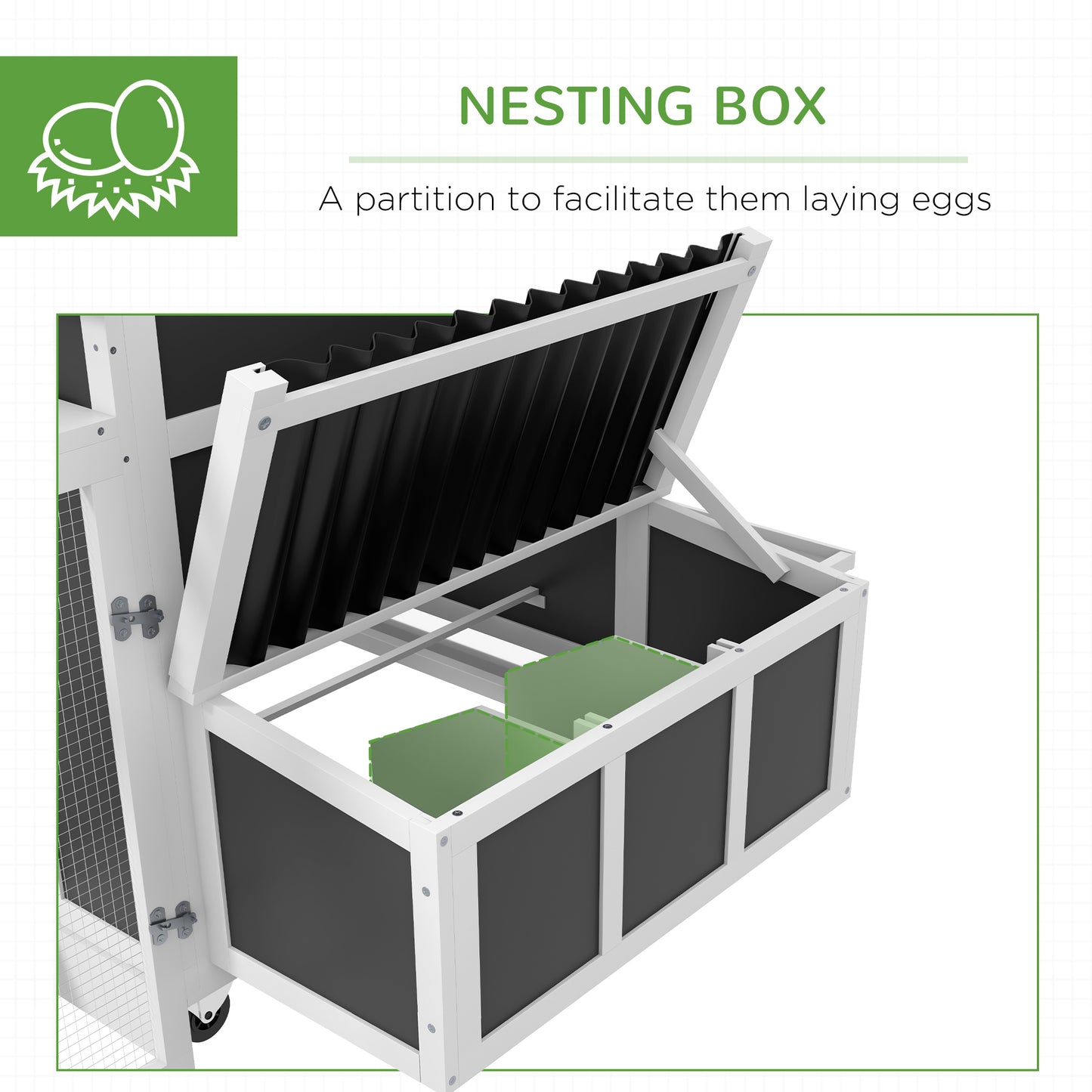 PawHut Wooden Chicken Coop with Nesting Box, Pull Out Tray, Run, Perches, Ramp, Windows for 6 Chickens, Dark Gray
