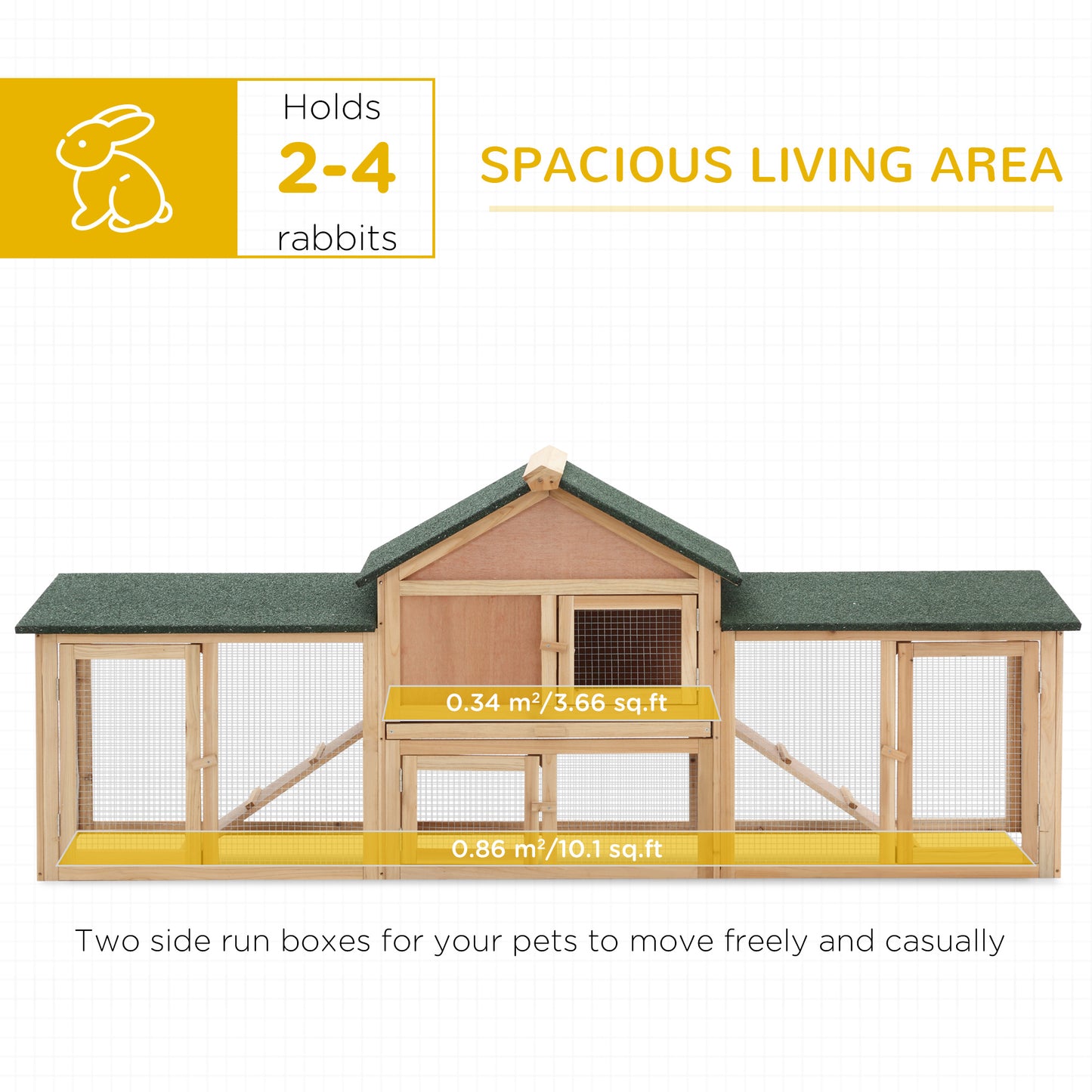 PawHut Rabbit Cage Outdoor, Rabbit House 83" 2 Story Deluxe XL Wooden Rabbit Hutch Big Bunny Cage w/ Ladder and Run