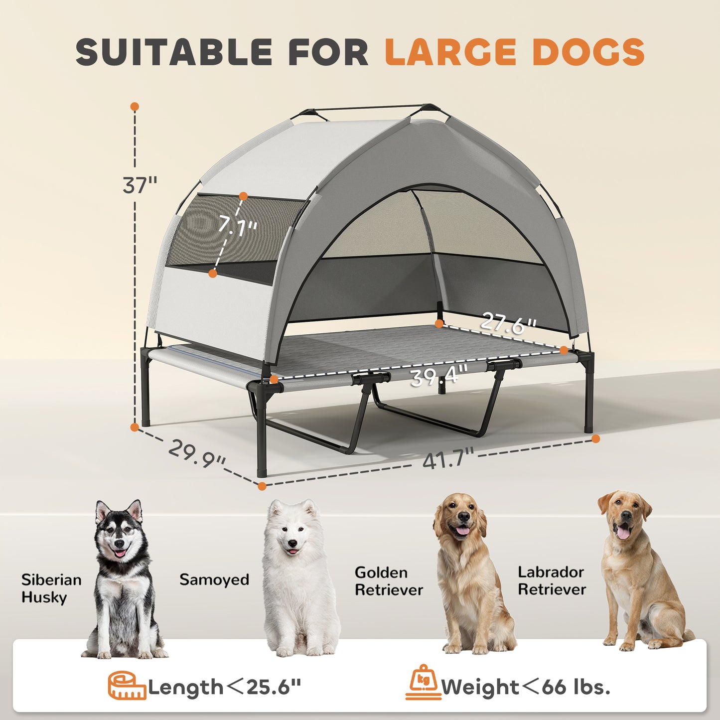 PawHut Elevated Dog Cot w/ Canopy & Cooling Pad – Gray (42")