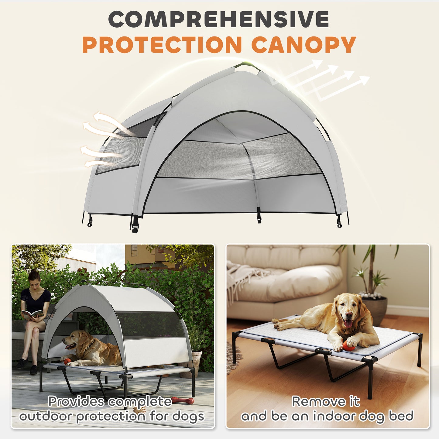 PawHut Elevated Dog Cot w/ Canopy & Cooling Pad – Gray (42")