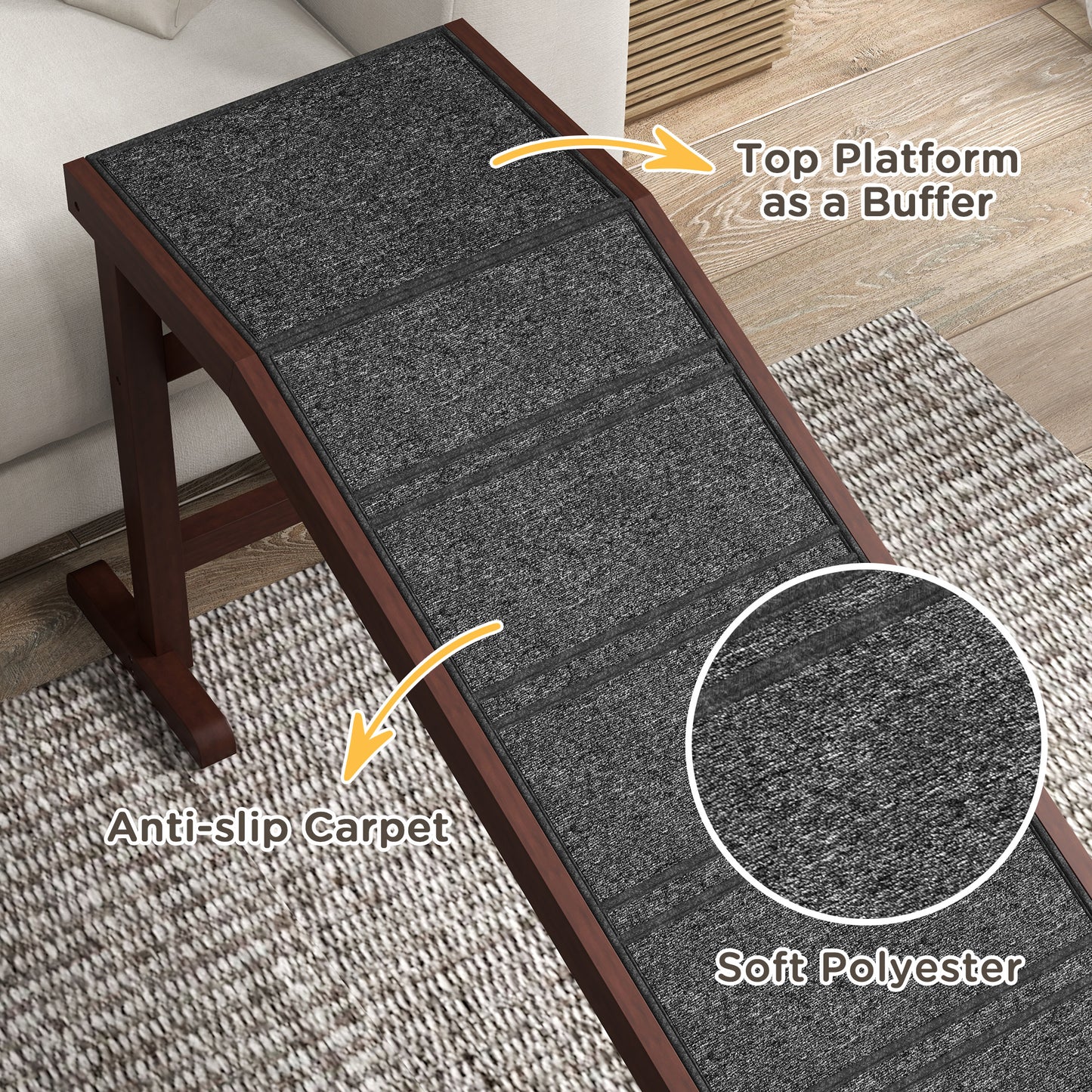 PawHut Dog Ramp for Bed, Pet Ramp for Dogs with Non-Slip Carpet and Top Platform, 74" x 16" x 25", Brown