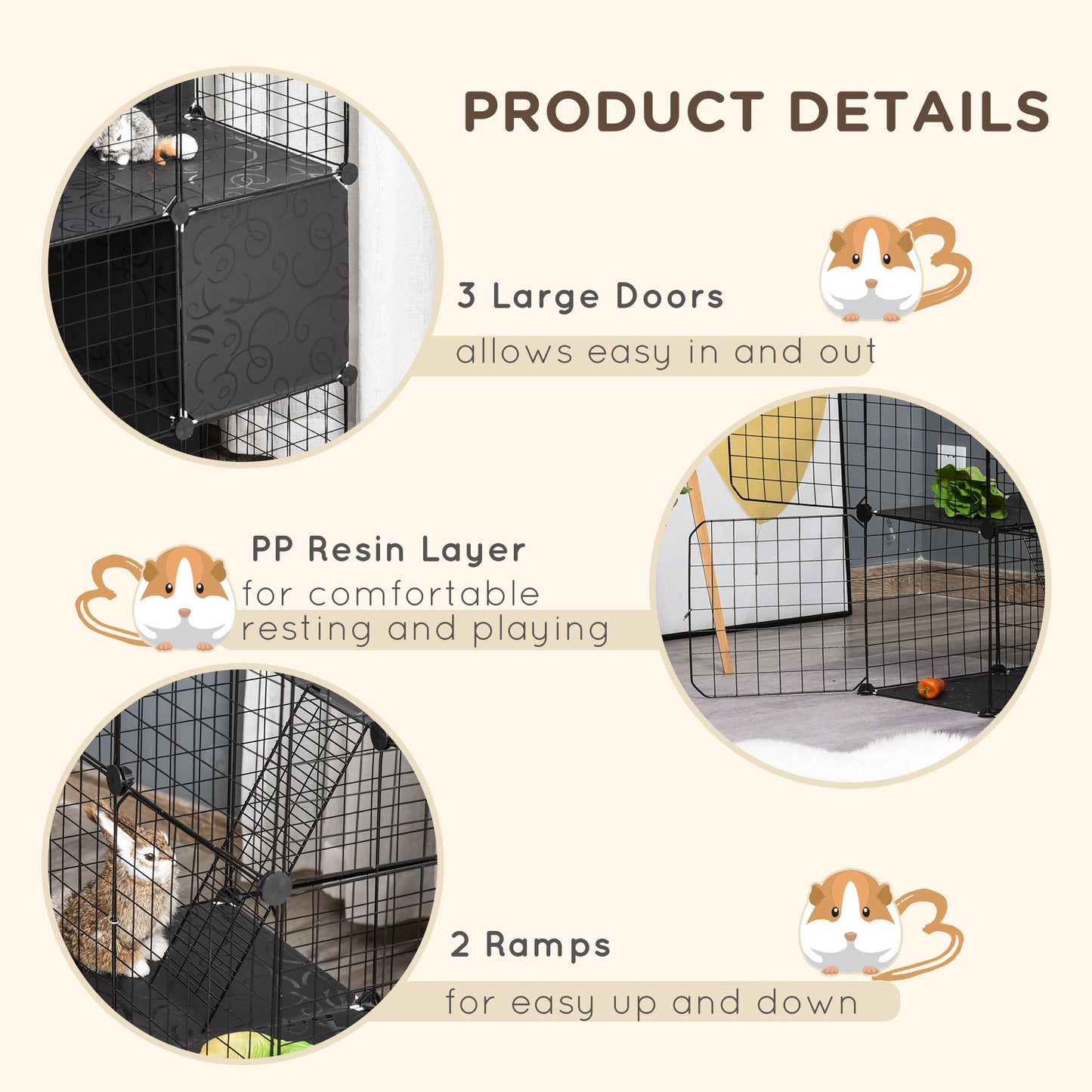 PawHut Pet Playpen with Door Storage Shelf for Kittens Chinchillas and Pet Minks