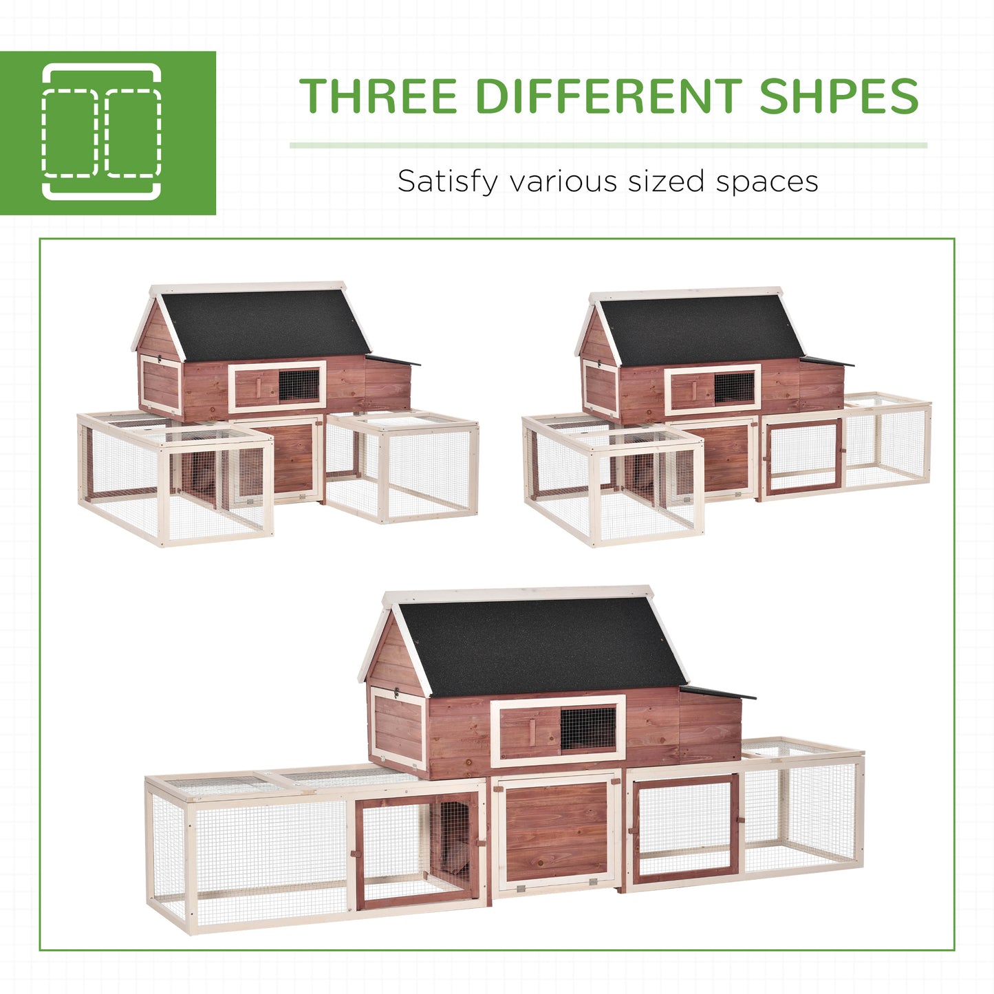 PawHut Wooden Chicken Coop, Outdoor Chicken Cage Poultry Hen House with Nesting Box, Double Runs, Asphalt Roof, Ramp