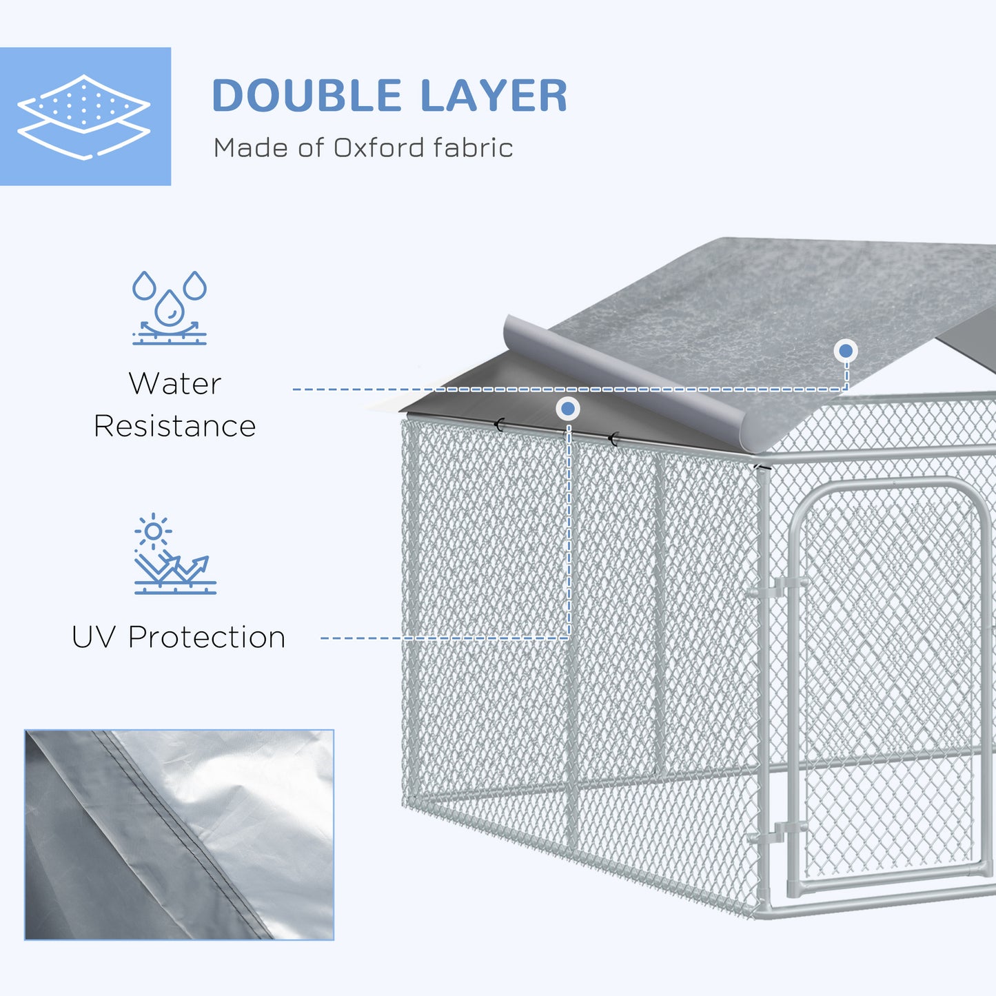 PawHut Outdoor Dog Kennel, Heavy Duty Dog Run Outdoor Fence with Waterproof Cover, Galvanized Chain Link, Secure Lock, 7.5' x 7.5' x 5.6'