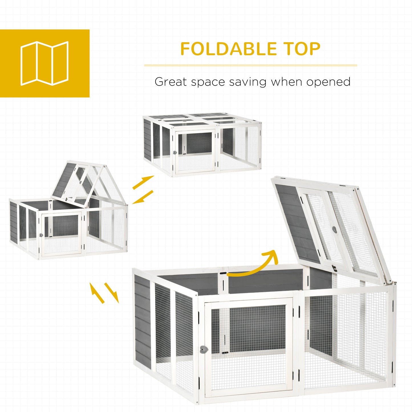 PawHut Wooden Rabbit Hutch with Openable Foldable Top for 1-4 Bunnies