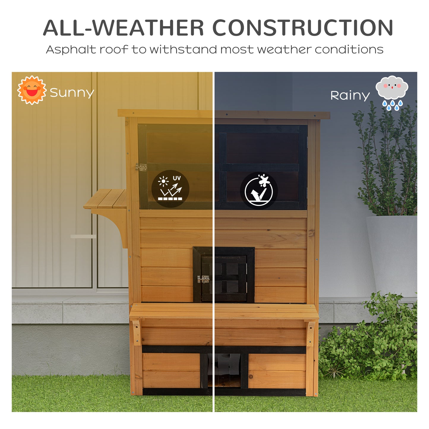 PawHut Outdoor Cat House, 3-Tier Kitty Shelter with 5 Escape Doors, Weather Resistant, Yellow & Black