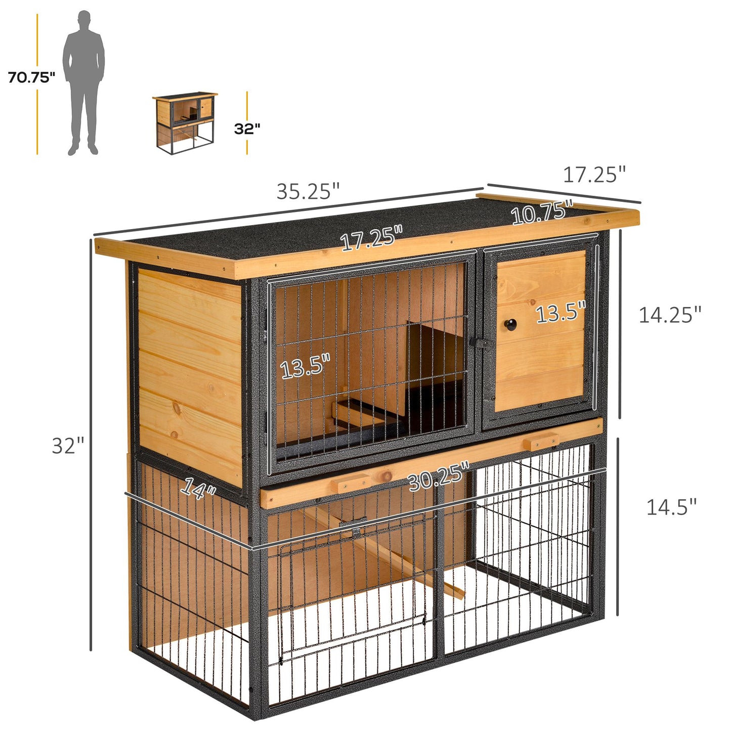 PawHut Wooden Rabbit Hutch Metal Frame Small Animal Habitat with No Leak Tray, Asphalt Openable Roof,Ramp and Lockable Door for Rabbits, Chickens, Ducks, Outdoor Light Yellow