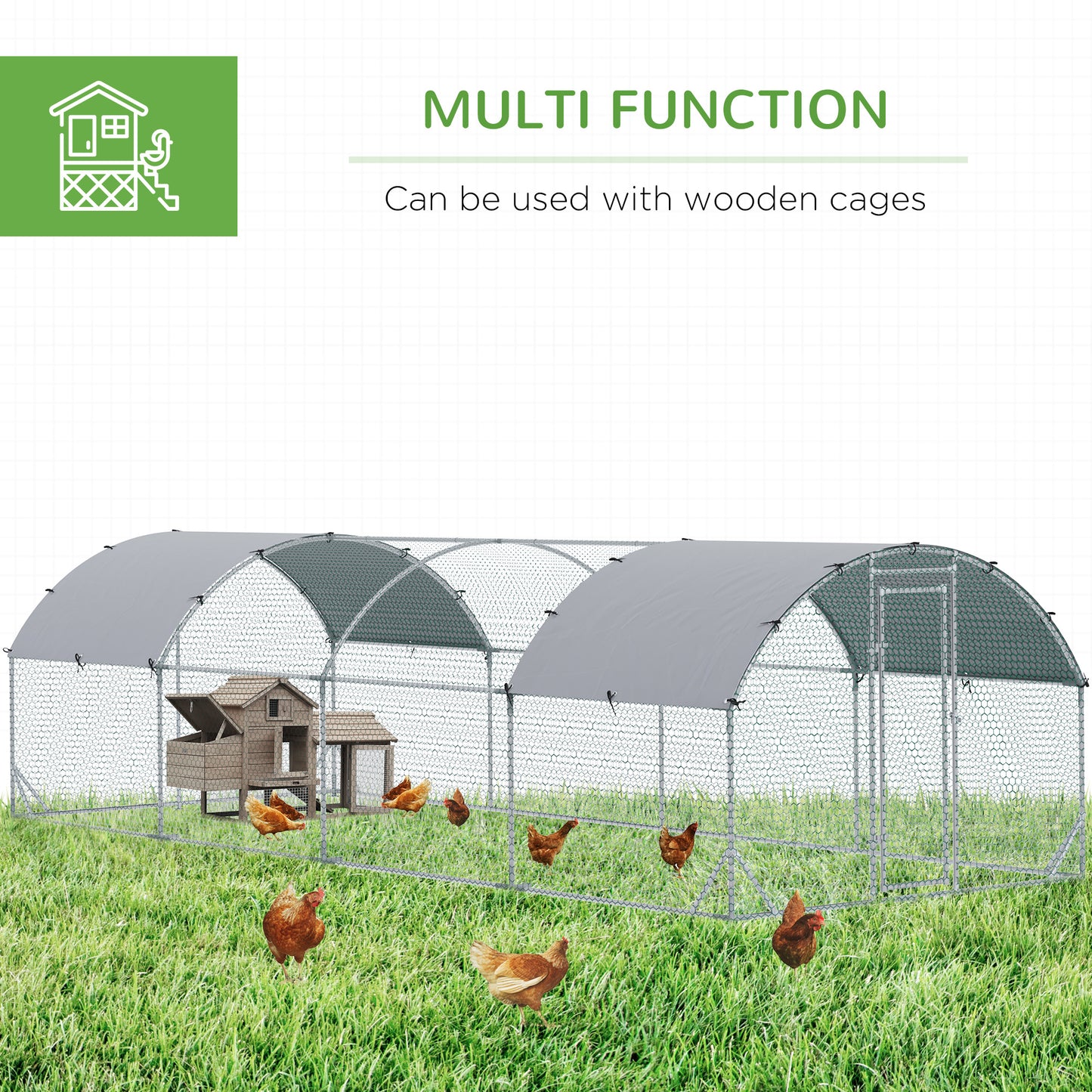 PawHut Large Metal Chicken Coop with Waterproof and Anti-UV Cover for Yard, Outdoor, Duck, Rabbit, 9.2' x 24.9' x 6.5'