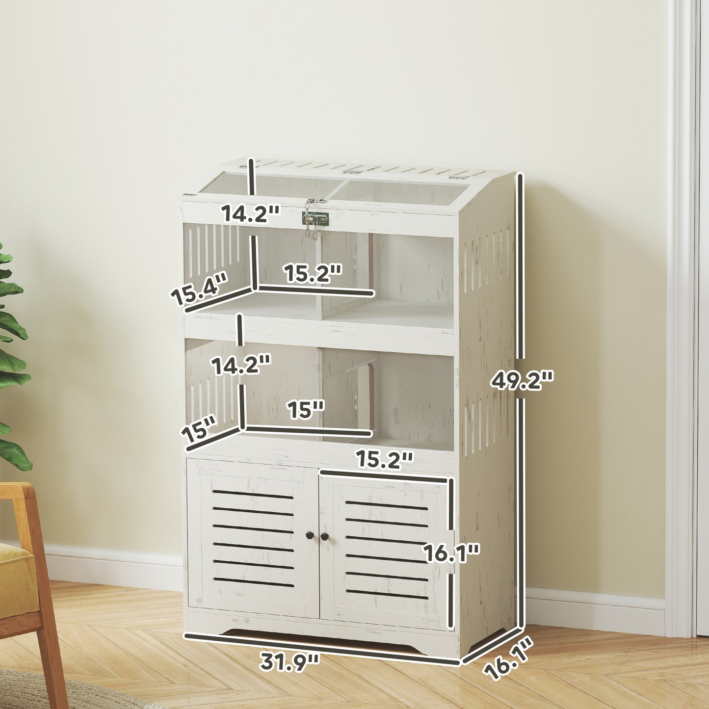 PawHut Multi-Pet Hamster Cage w/ Storage Cabinet – Cream White (31.9")
