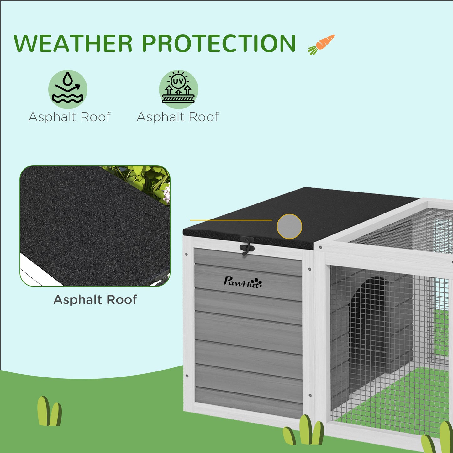 PawHut 55″ Outdoor Rabbit Hutch – Dual Living Areas & Asphalt Roofs
