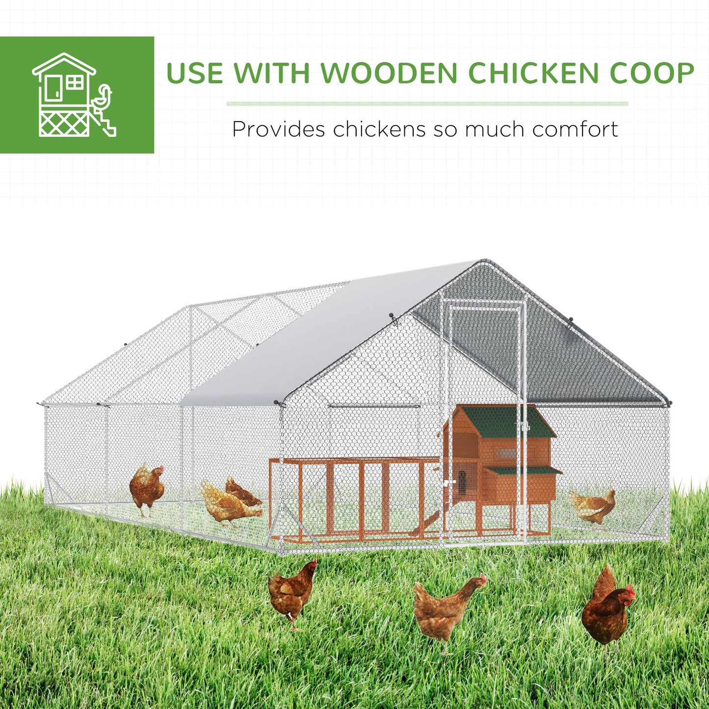 PawHut 10' x 20' x 6.5' Chicken Coop Cage, Outdoor Hen House w/Cover & Lockable Door