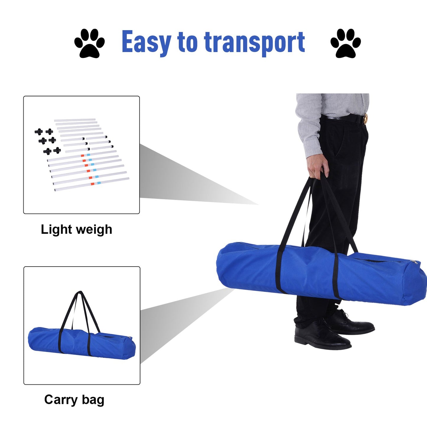 PawHut Sturdy Dog Weaves Poles Pet Speed and Agility Equipment Dogs Obstacle Outdoor w/ Storage Bag