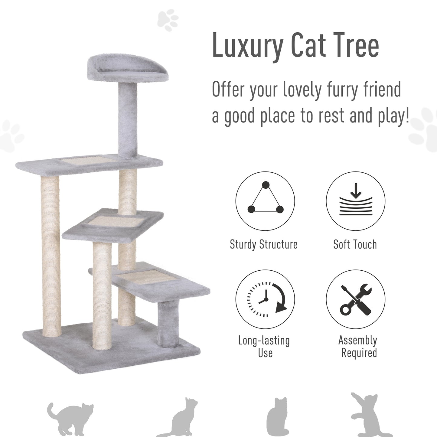 PawHut 40" 5-Level Revolving Stair Cat Tree Scratcher Climbing Activity Tower with Play Center and Resting Perch - Gray