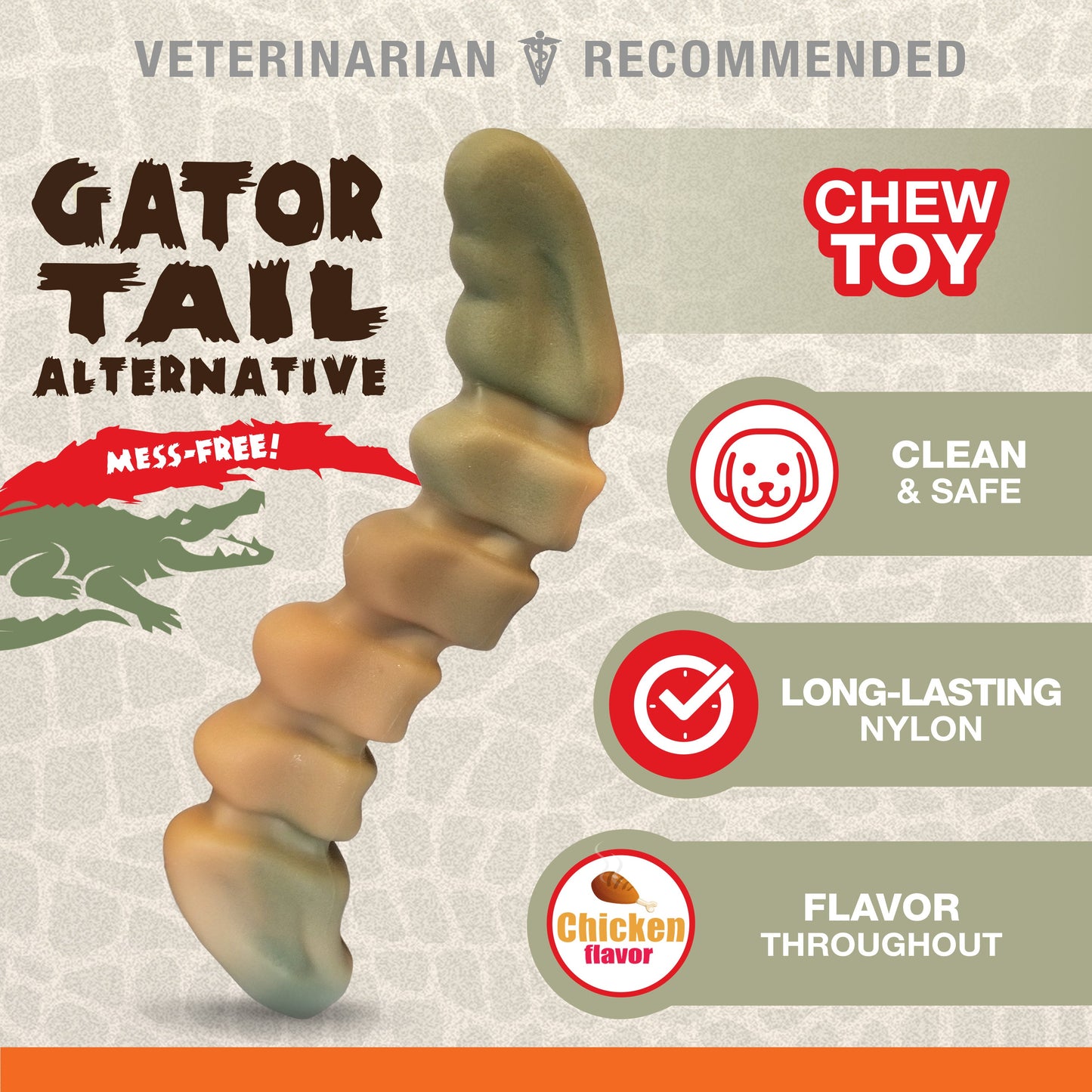 Nylabone Power Chew Gator Tail Alternative Chew Toy Chicken 1ea/Large/Giant - Up To 50 lb