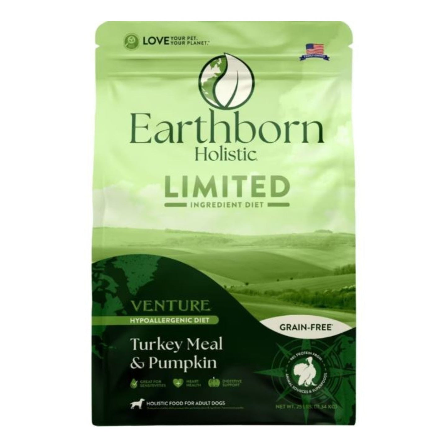 Earthborn Holistic Venture Limited Ingredient Diet Grain-Free Dry Dog Food Turkey Meal & Pumpkin 25lb