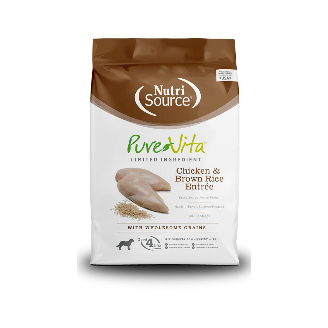 NutriSource PureVita LID Dry Dog Food Chicken & Brown Rice Entrée 25lb