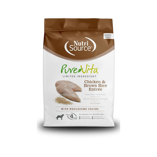 NutriSource PureVita LID Dry Dog Food Chicken & Brown Rice Entrée 25lb