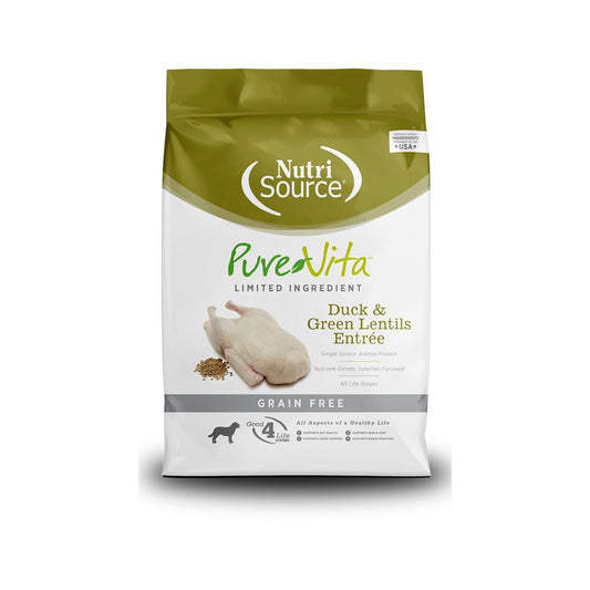 NutriSource PureVita LID Grain Free Dry Dog Food Duck & Green Lentils Entrée 25lb