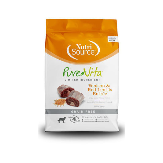 NutriSource PureVita LID Grain Free Dry Dog Food Venison & Red Lentils Entrée 25lb