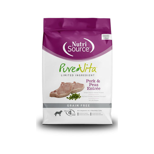 NutriSource PureVita LID Grain Free Dry Dog Food Pork & Peas Entrée 25lb