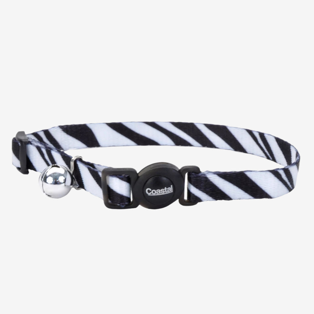 Safe Cat Fashion Adjustable Breakaway Cat Collar Zebra Black; White 3-8 in x 8-12 in