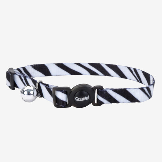 Safe Cat Fashion Adjustable Breakaway Cat Collar Zebra Black; White 3-8 in x 8-12 in
