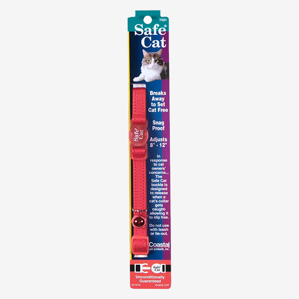 Safe Cat Adjustable Snag-Proof Nylon Breakaway Collar Red 3-8 in x 8-12 in
