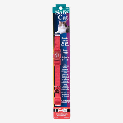 Safe Cat Adjustable Snag-Proof Nylon Breakaway Collar Red 3-8 in x 8-12 in